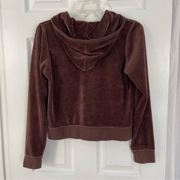 Active Basic Chocolate Brown Velour Zip-Up Hoodie Women's Medium Soft Stretchy - Picture 10 of 11